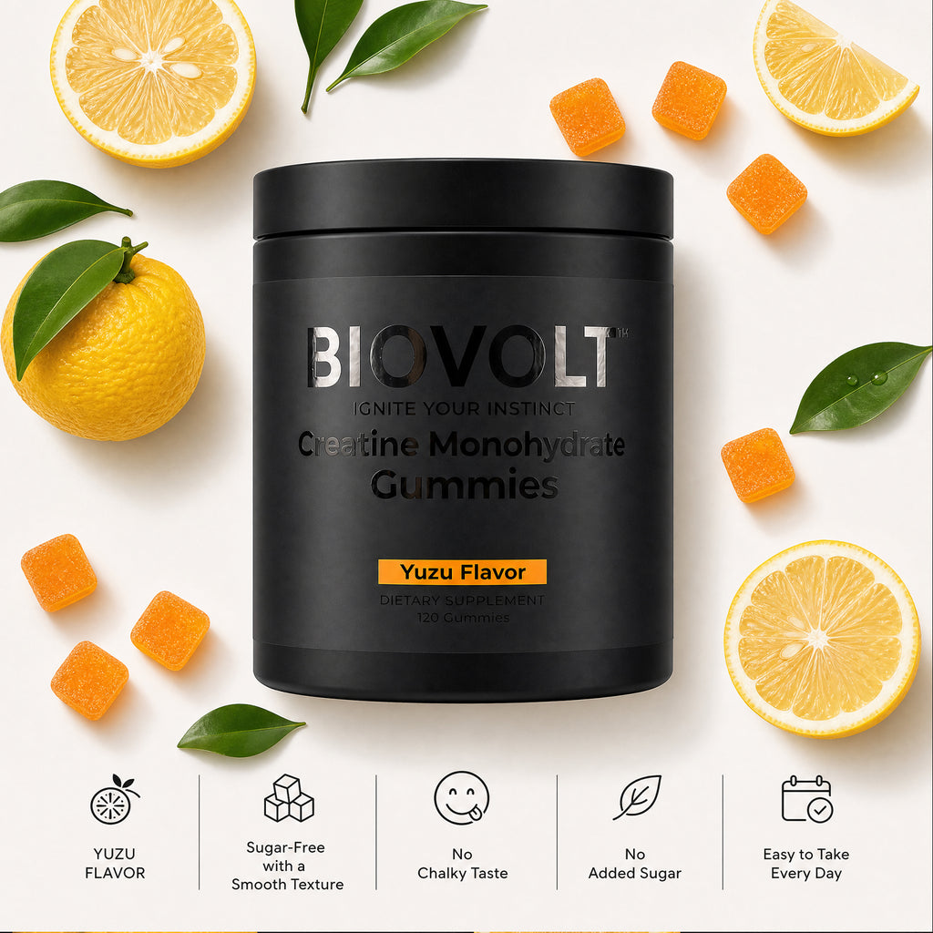 Creatine Monohydrate Gummies 5000mg for Men & Women - Sugar Free Pre Workout Creatine with AstraGin®, L-Taurine & B12, Supports Strength, Energy, Muscle Growth & Recovery, Yuzu Flavor, 120 Count