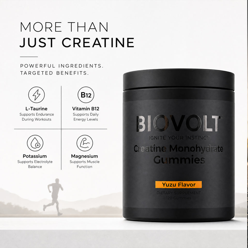 Creatine Monohydrate Gummies 5000mg for Men & Women - Sugar Free Pre Workout Creatine with AstraGin®, L-Taurine & B12, Supports Strength, Energy, Muscle Growth & Recovery, Yuzu Flavor, 120 Count