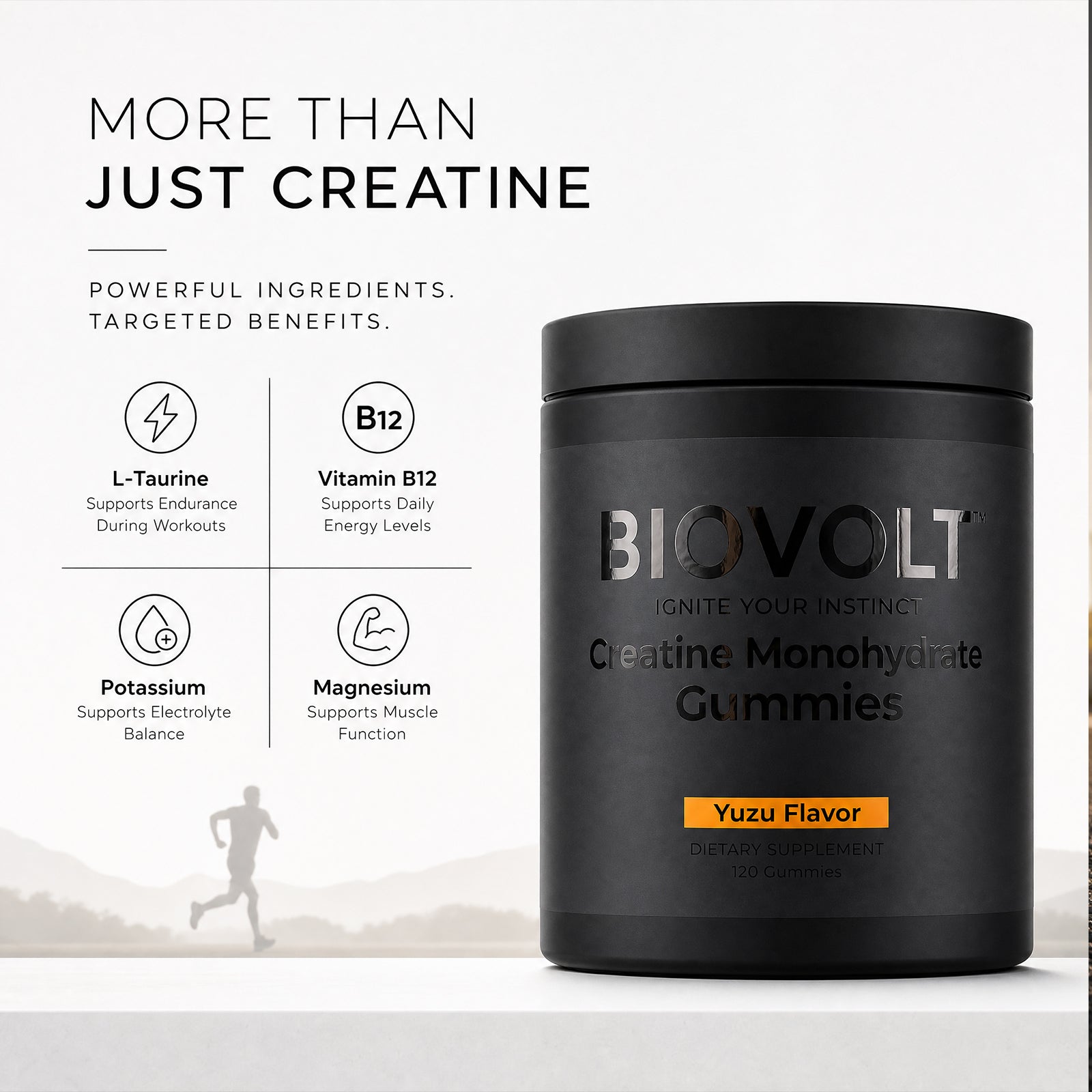 Creatine Monohydrate Gummies 5000mg for Men & Women - Sugar Free Pre Workout Creatine with AstraGin®, L-Taurine & B12, Supports Strength, Energy, Muscle Growth & Recovery, Yuzu Flavor, 120 Count